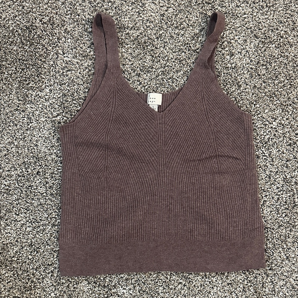 a new day Ribbed Knit Crop Top - Brown